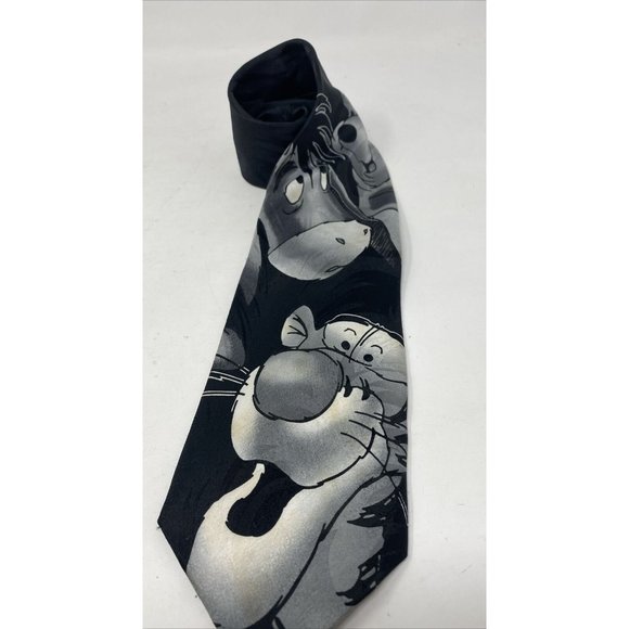 Disney Winnie The Pooh Themed Mens Tie Tigger Eeyore Black & Gray Necktie - Picture 2 of 6